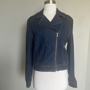 NWT BB Dakota Moto Style Jean Denim Zip Casual Biker Dark Blue Jacket Medium